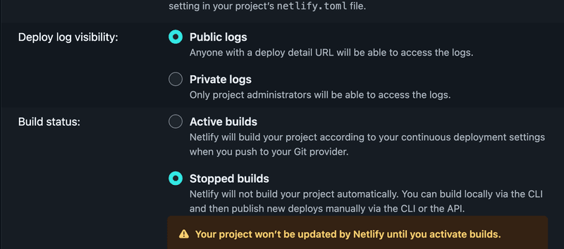 Netlify build 중단 화면